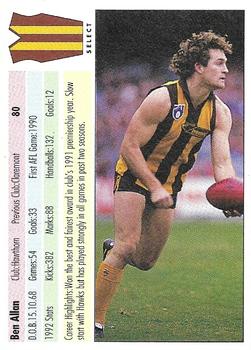 1993 Select AFL #80 Ben Allan Back